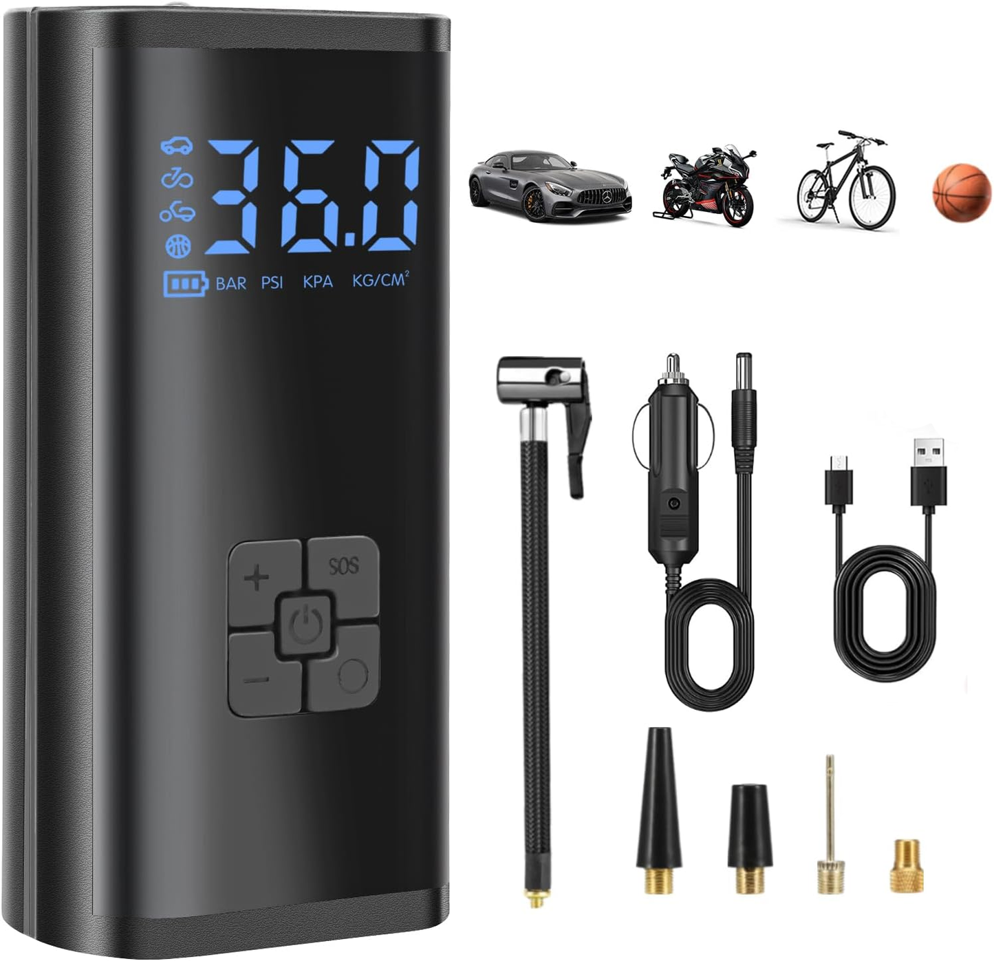Tire Inflator Portable Air Compressor, 150 PSI Rechargeable Auto Air Pump for Tire Pump with Digital Pressure Gauge for Bicycle AUTO Tyre Balls, Car RepairTools, Car Accessories