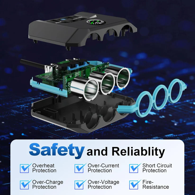 Upgraded Car Cigarette Lighter Adapter Splitter, 120W, 3 Sockets+3 USB+ 1 TypeC include 2 Quick Charge Ports, QC 3.0 And PD 3.0, LED Voltmeter, Independent Switches, Car Fast Charger, Suitable for 12V-24V Vehicles